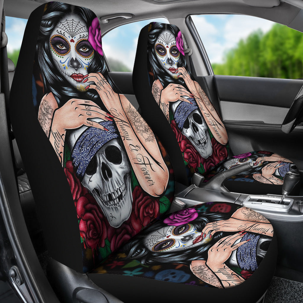 Set of 2 pcs skull girl car seat covers