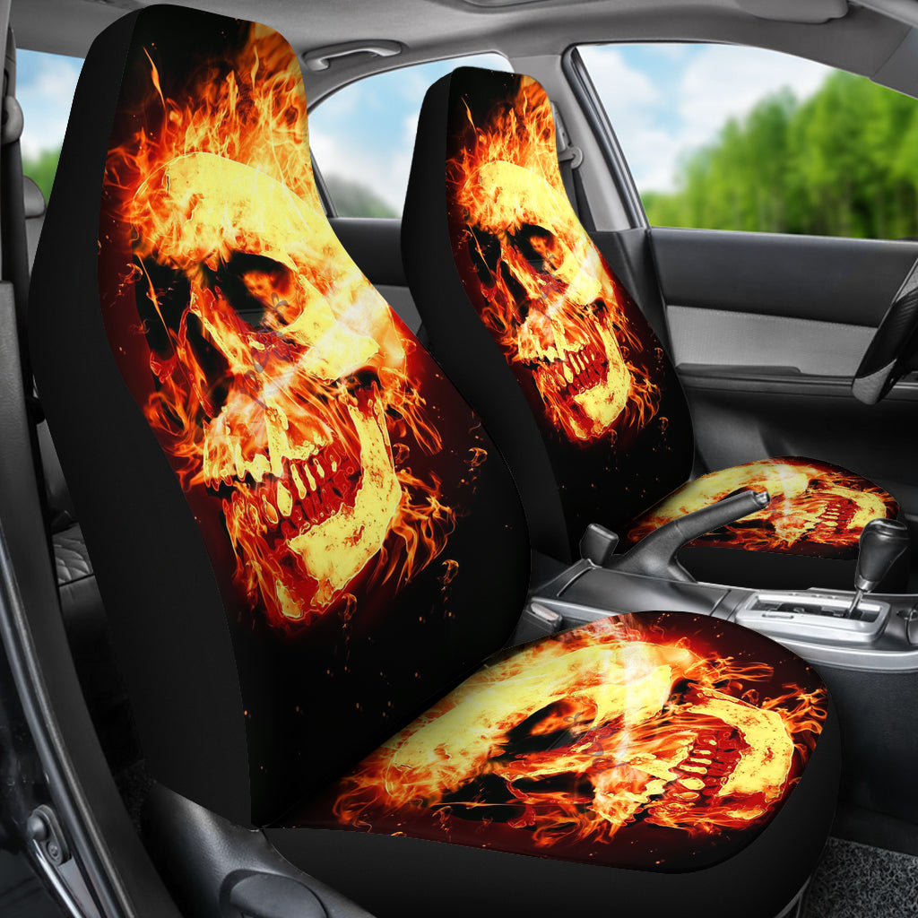 Set of 2 - Fire skulls car seat cover