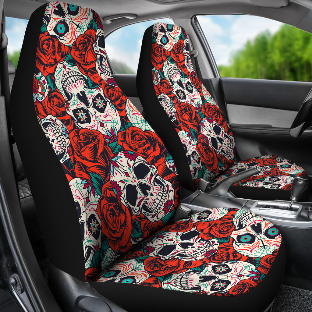 Set 2 pcs Floral sugar skull car seat covers