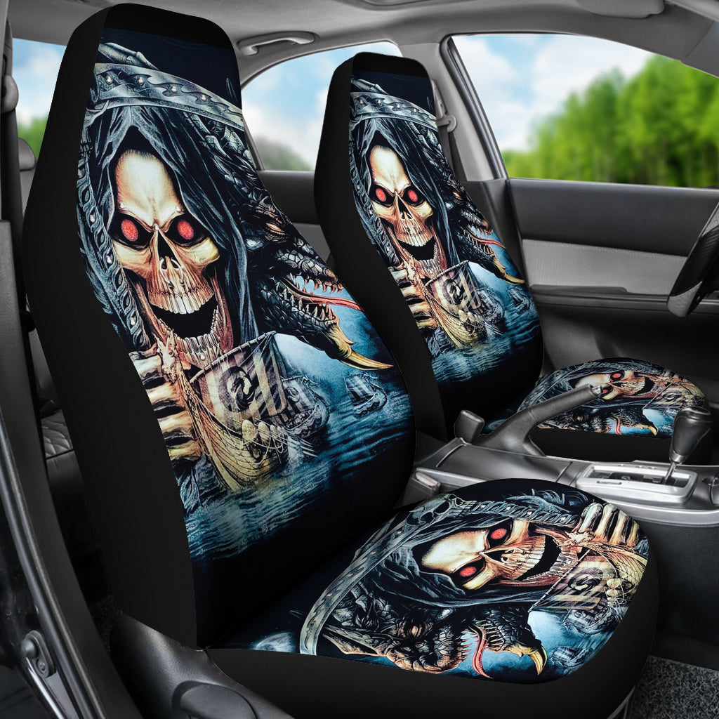 Set 2 pcs Gothic skull car seat covers