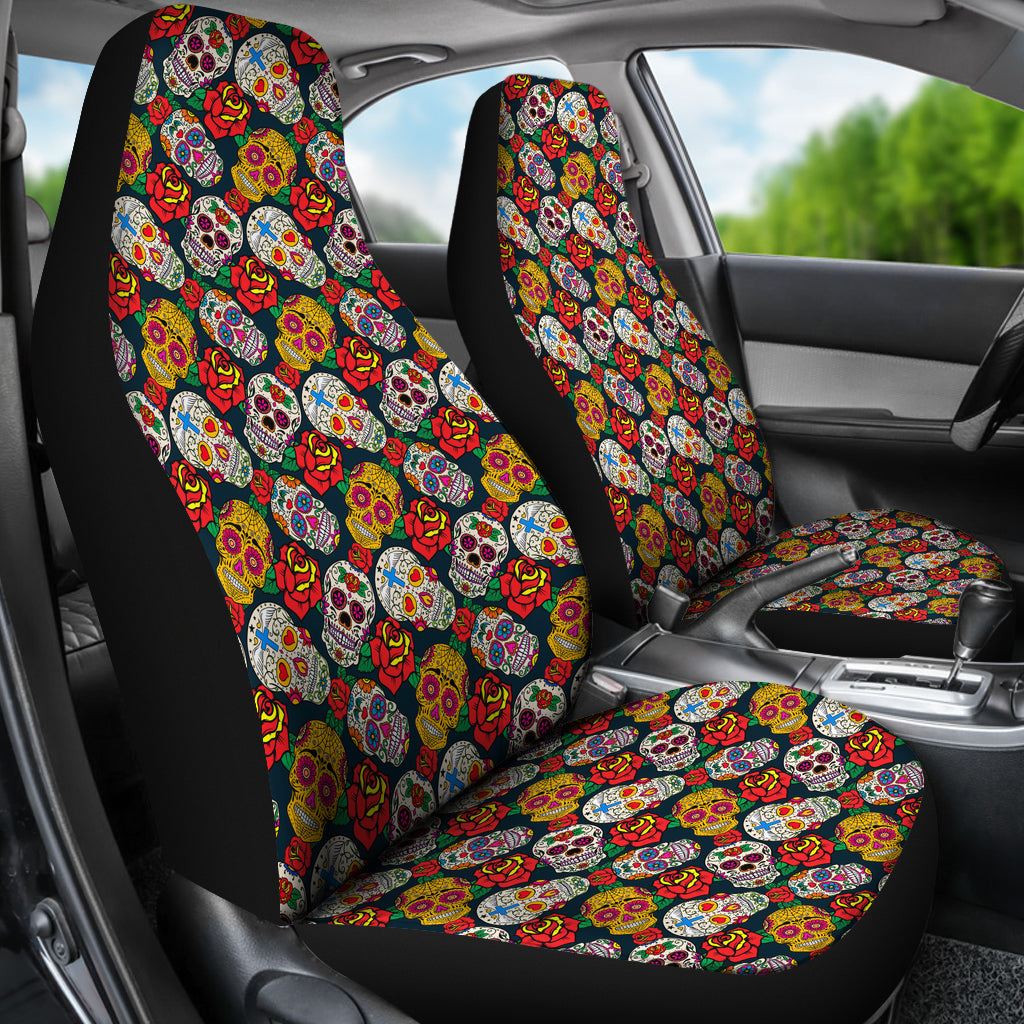 Set 2 Flower sugar skull seat covers