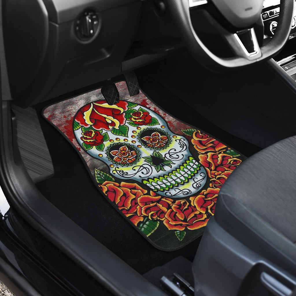 Set of 4 pcs sugar skull car mats