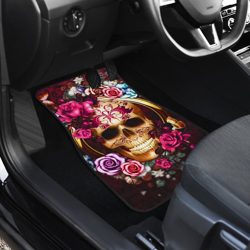 Set of 4 pcs floral skull car mats