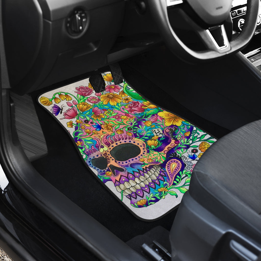 Set of 4 pcs floral sugar skull car mat