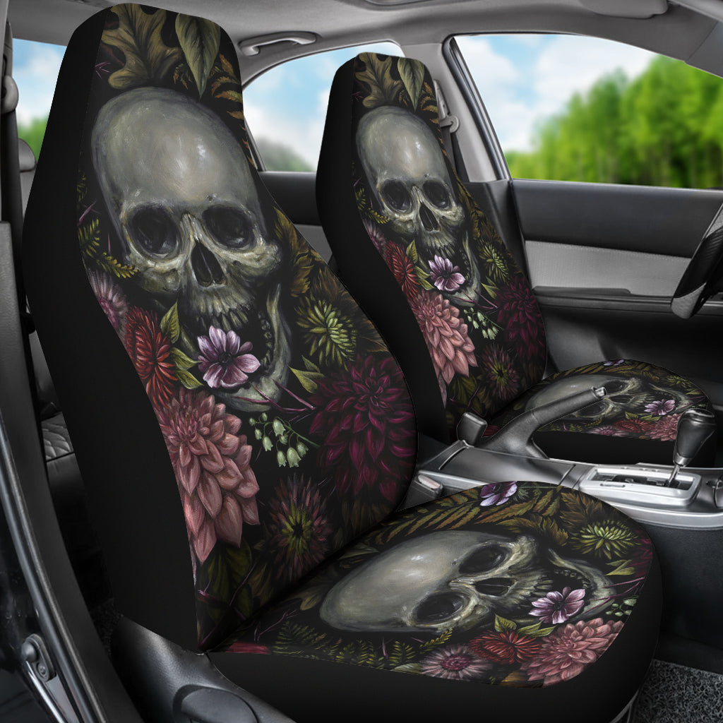 Set of 2 pcs - Skull Gothic Horror Flaming Fire Halloween skull car seat covers