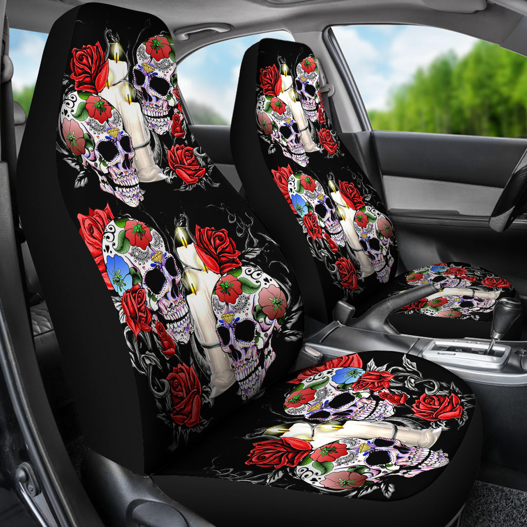 Set 2 pcs sugar skull car seat cover