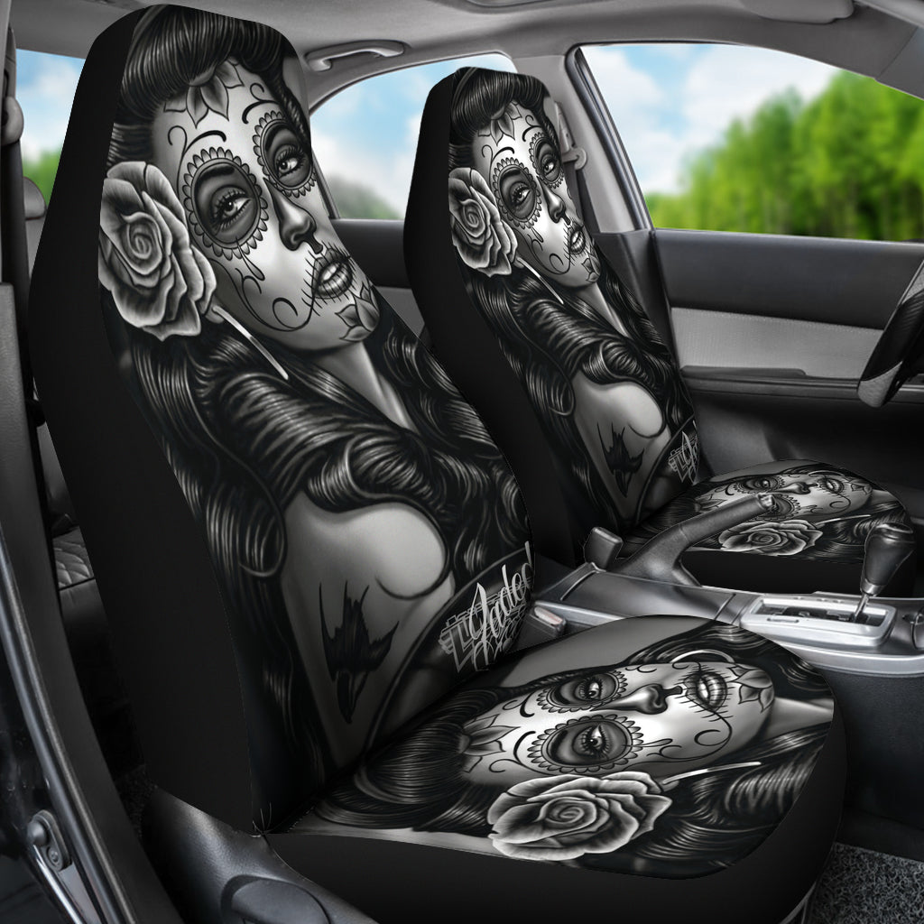 Set 2 pcs beautiful girl seat cover sugar skulls