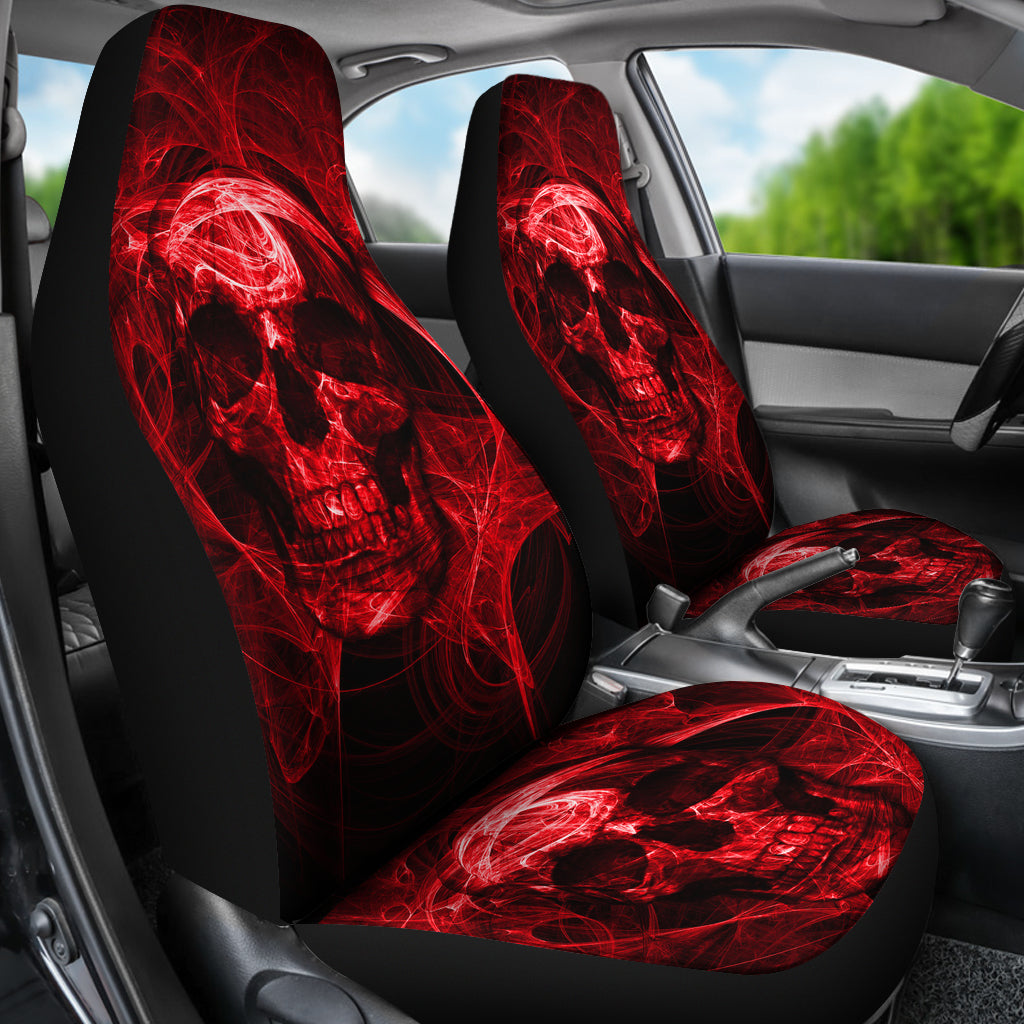 Set of 2 flaming fire red skull car seat covers