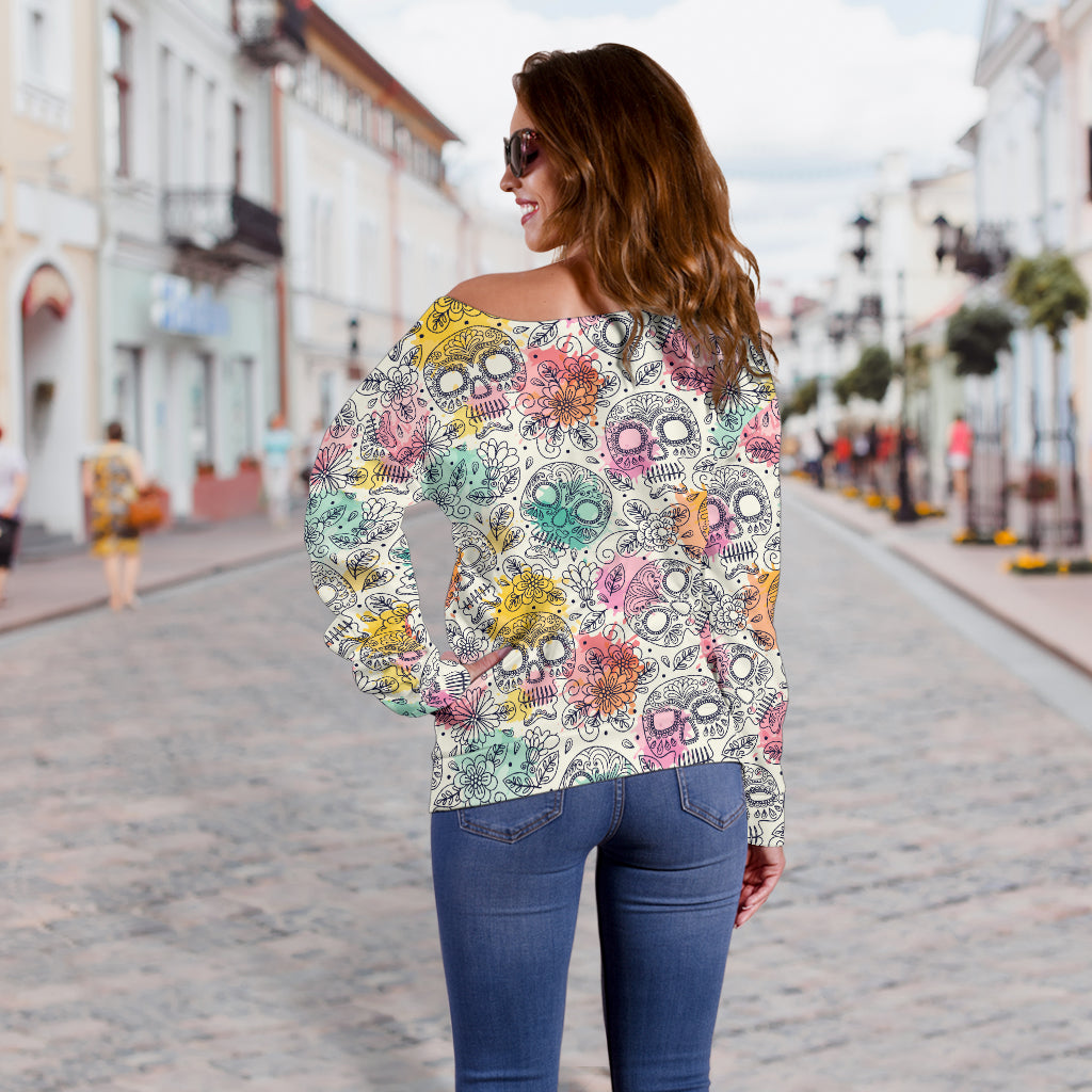 Pastel Skull Off Shoulder Hoodie