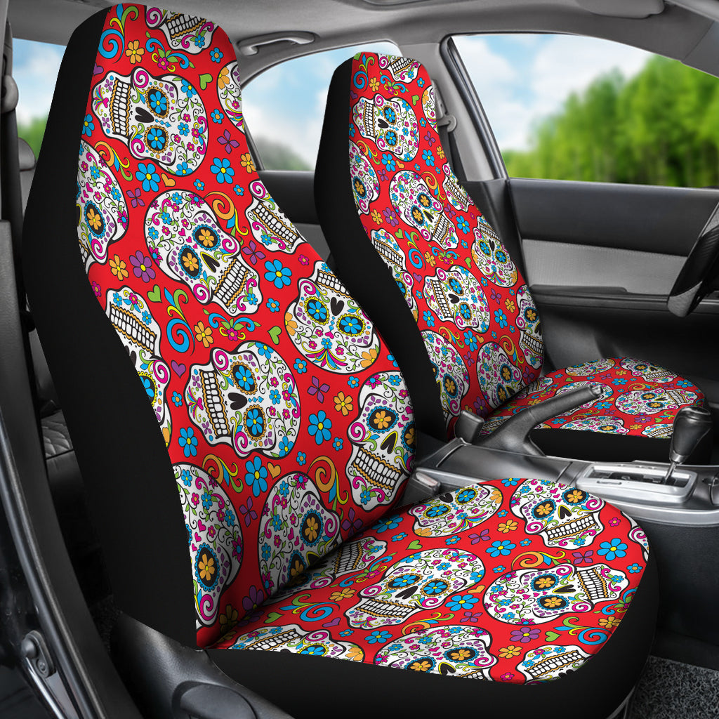 Set of 2 pcs sugar skull car seat covers