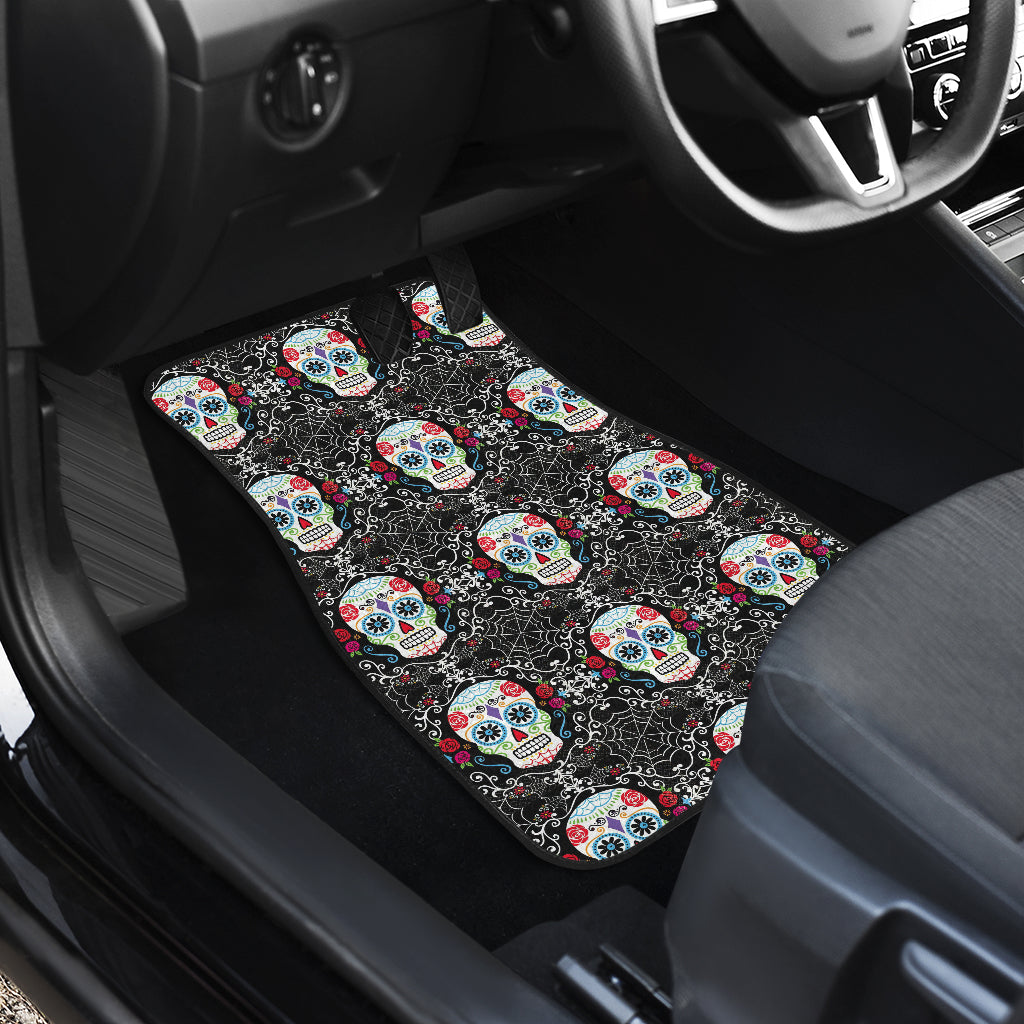 Set of 4 pcs floral sugar skull car mats