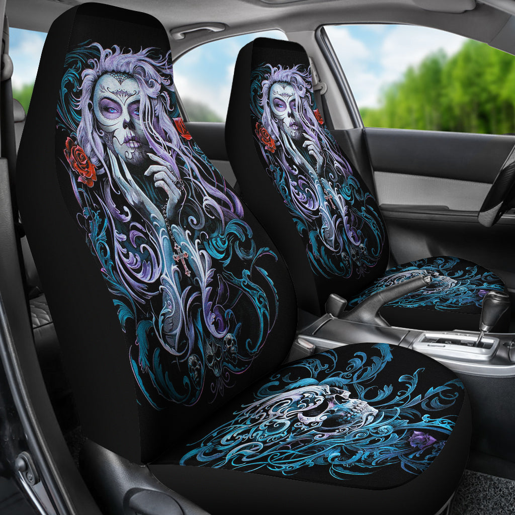 Set of 2 pcs sugar skull girl car seat covers