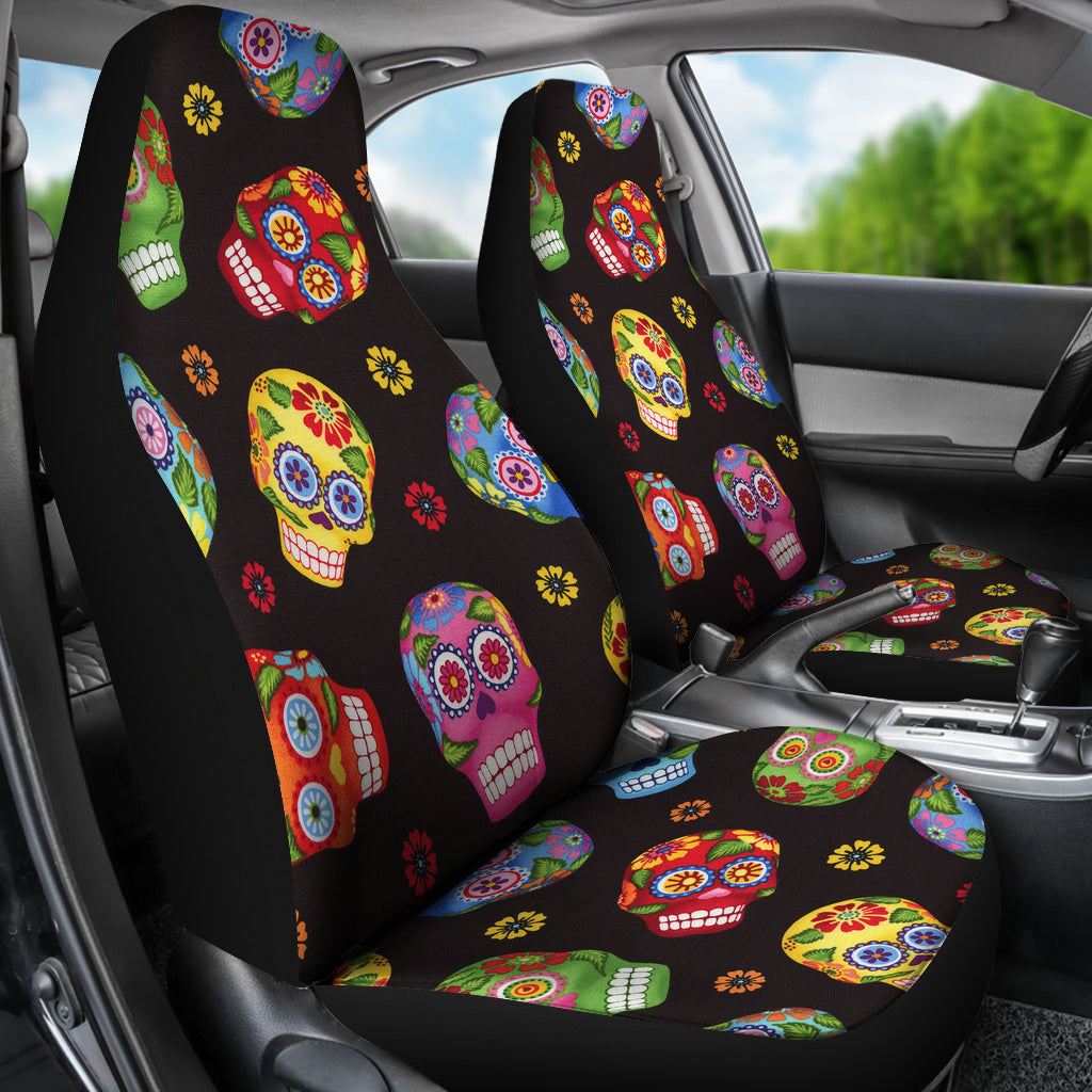 Set of 2 pcs - sugar skull car seat covers