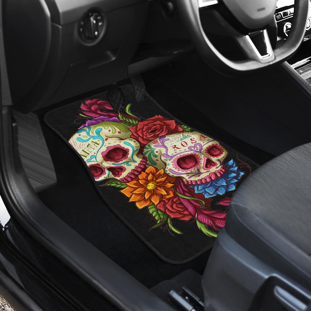 Set of 4 pcs sugar skull rose floral car mats