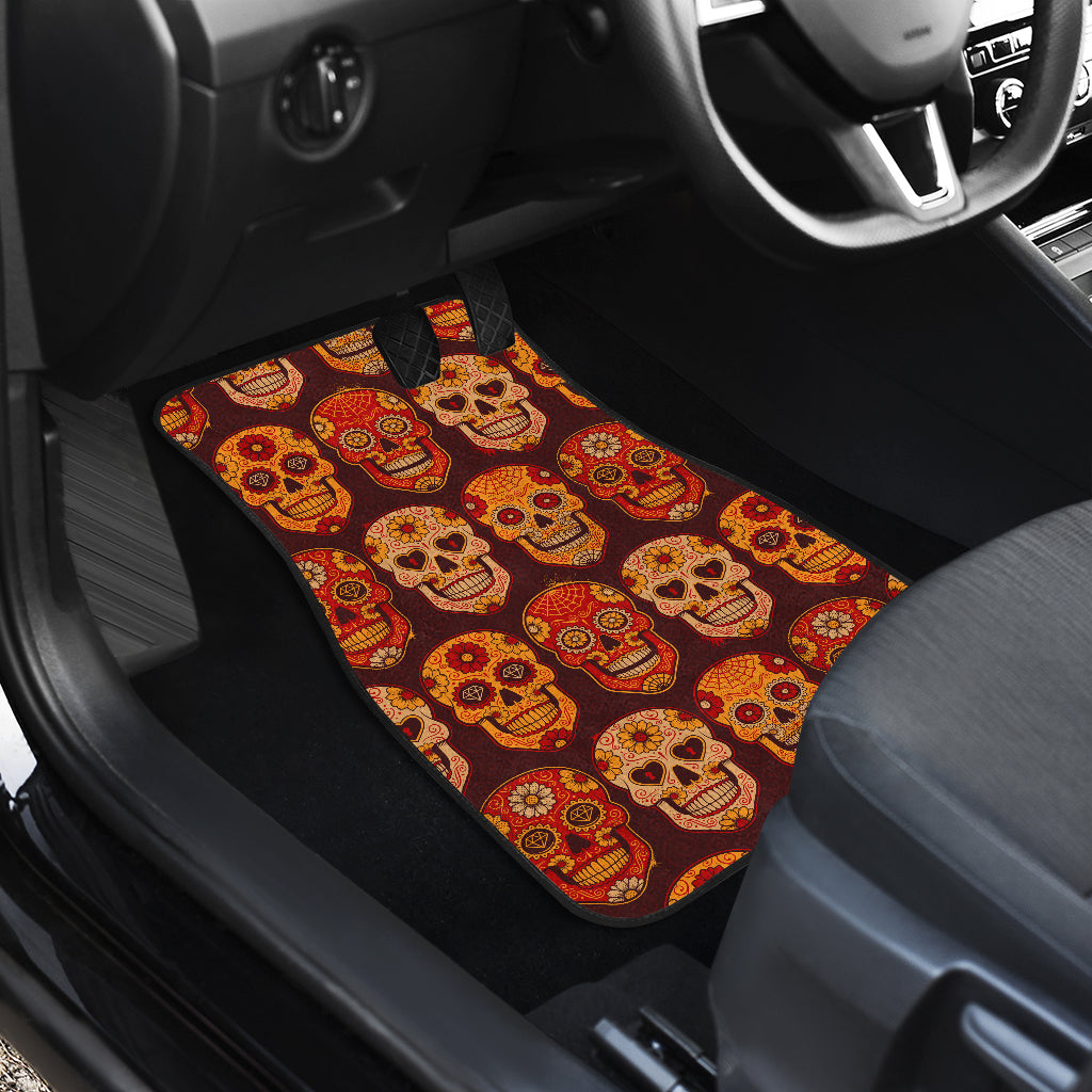 Set of 4 pcs floral sugar skull car mats