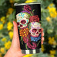 Floral rose sugar skull tumbler cup
