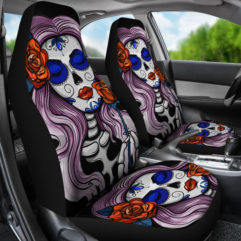 Set 2 pcs beautiful girl sugar skull car seat covers