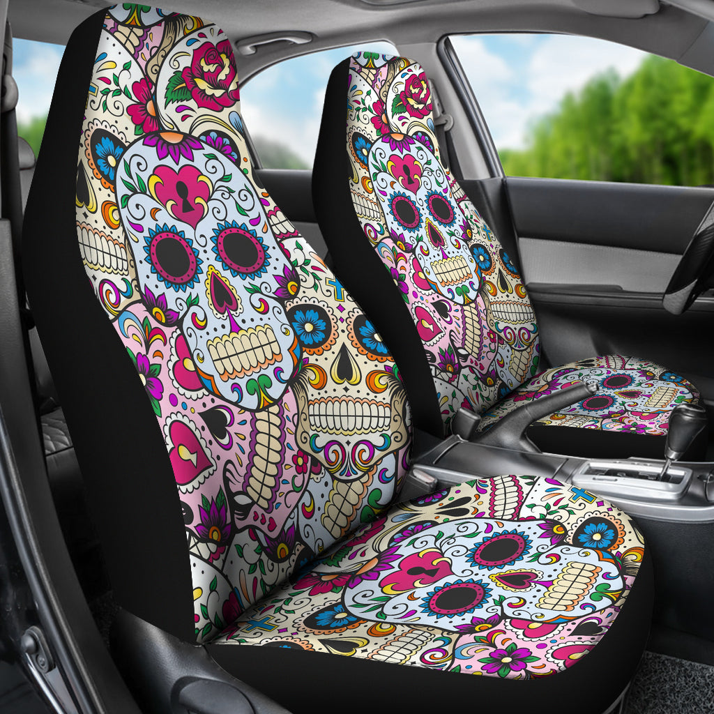 Set of 2 Sugar skulls - Day of the dead car seat covers