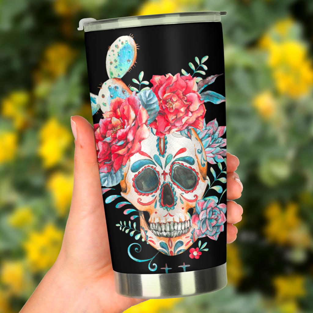 Sugar skull tumbler mug cup