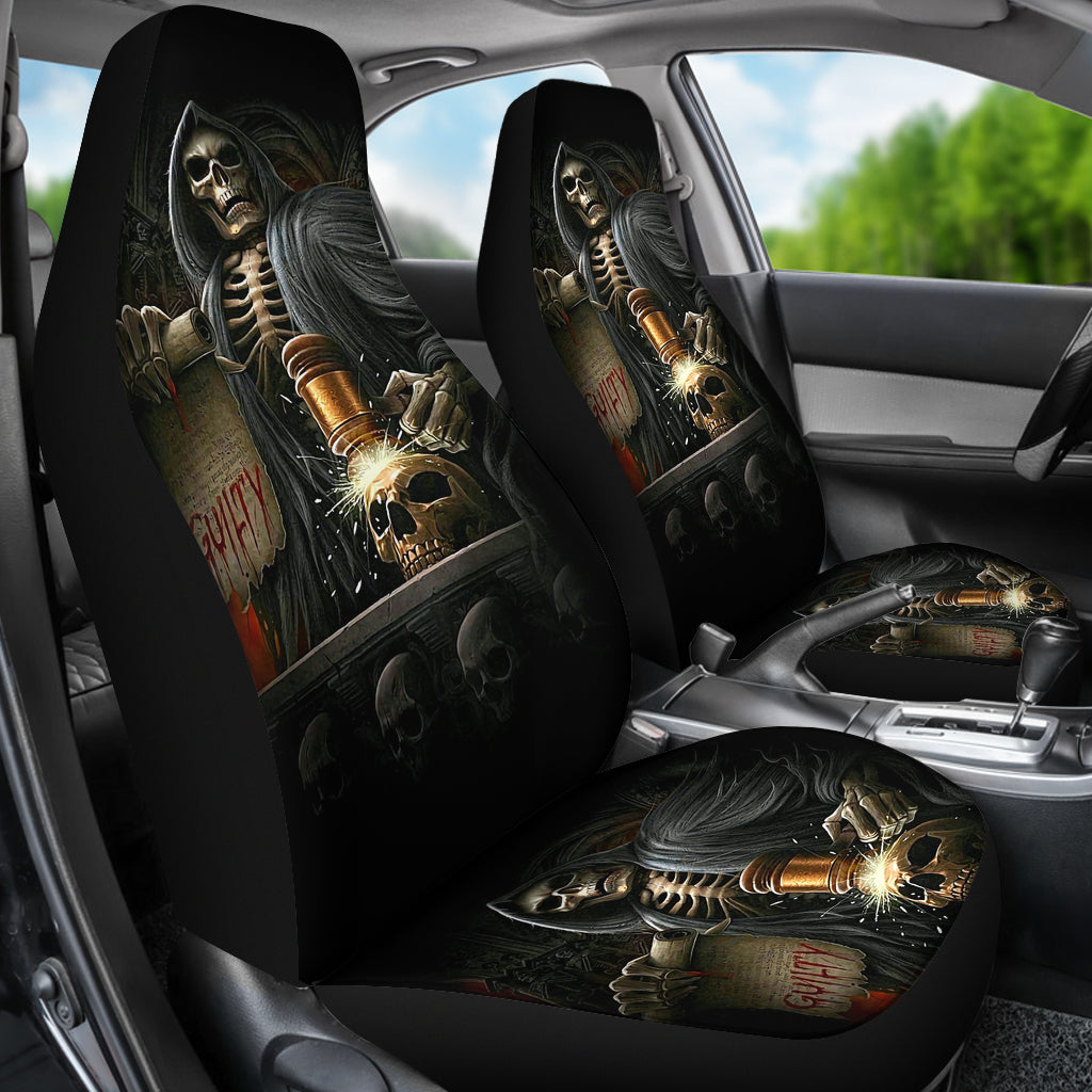 Set of 2 Skull grim reaper Gothic car seat covers