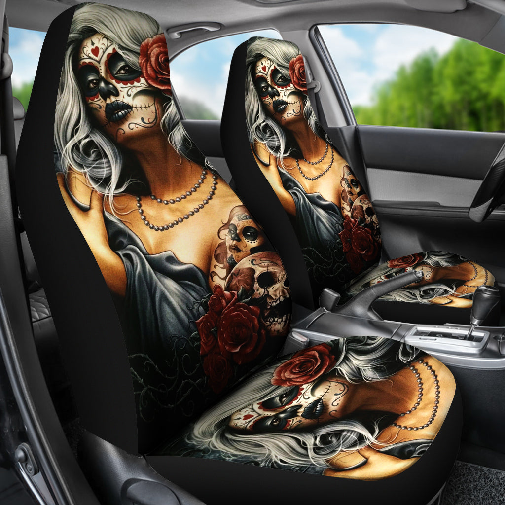 Set 2 pcs sugar skull girl car seat covers