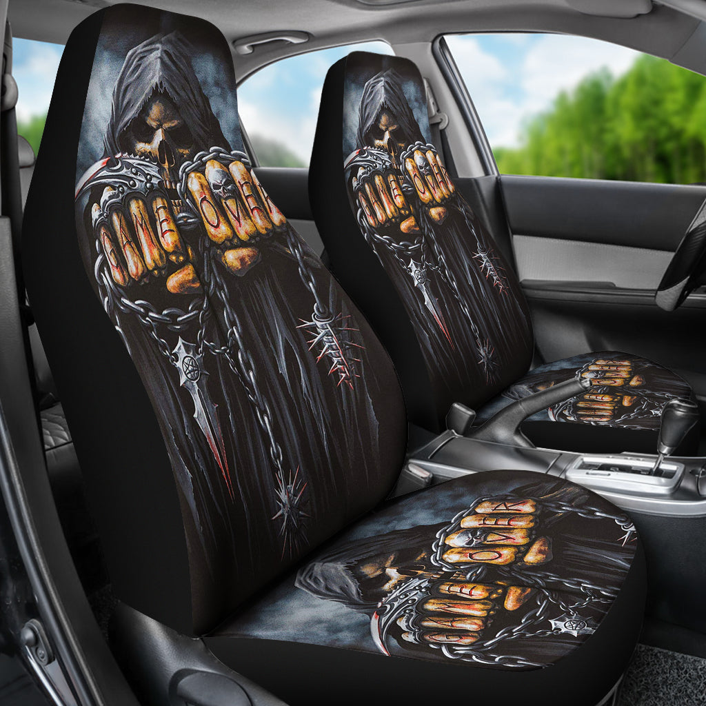 Set of 2 - Game over skull grim reaper car seat covers