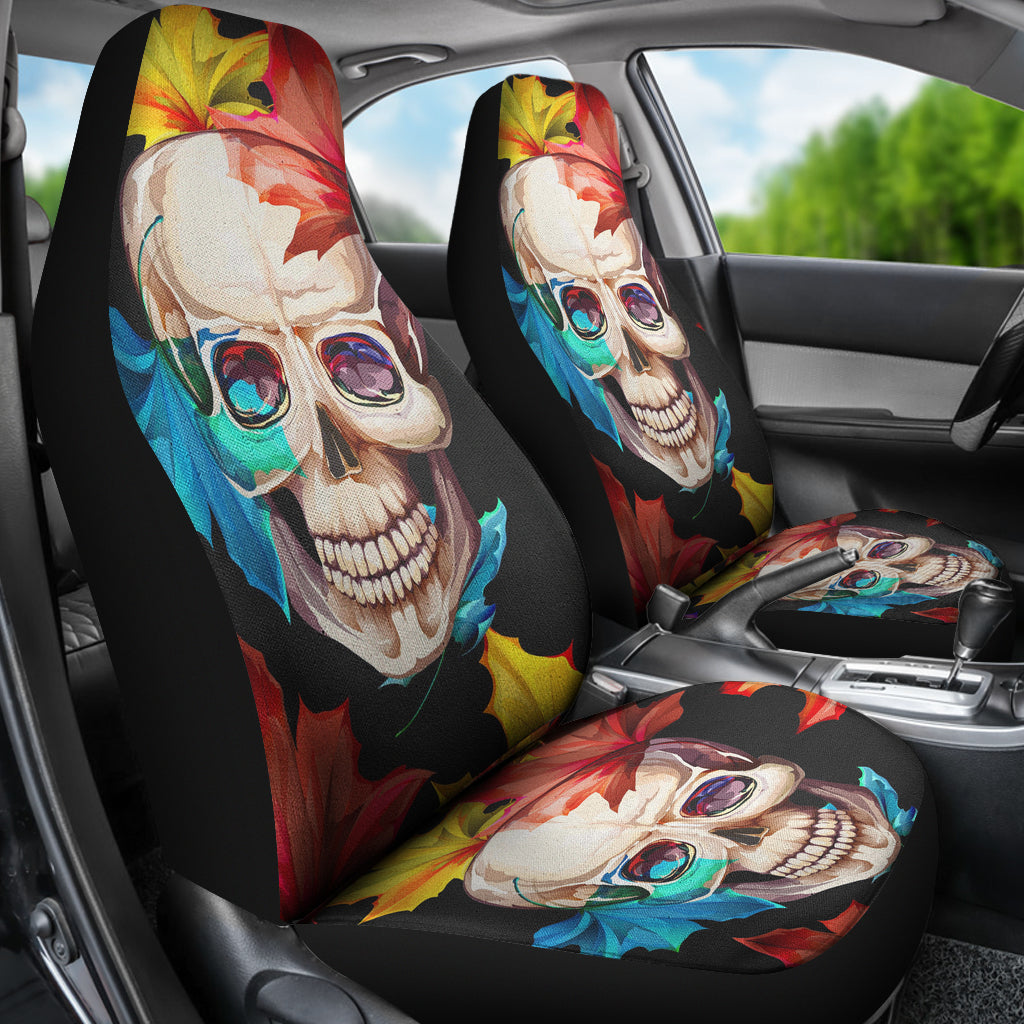 Set of 2 pcs skull floral car seat covers