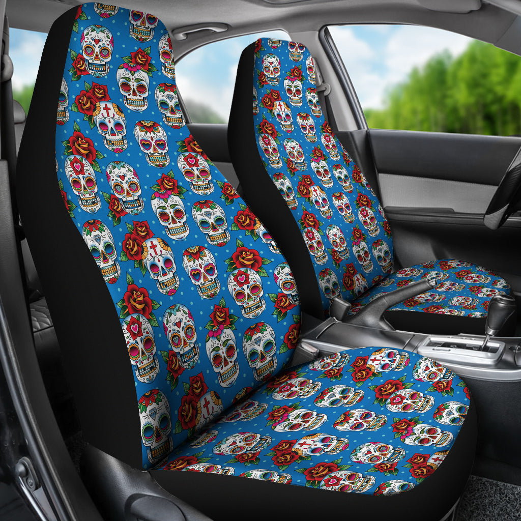 Set of 2 pcs sugar skull car seat covers