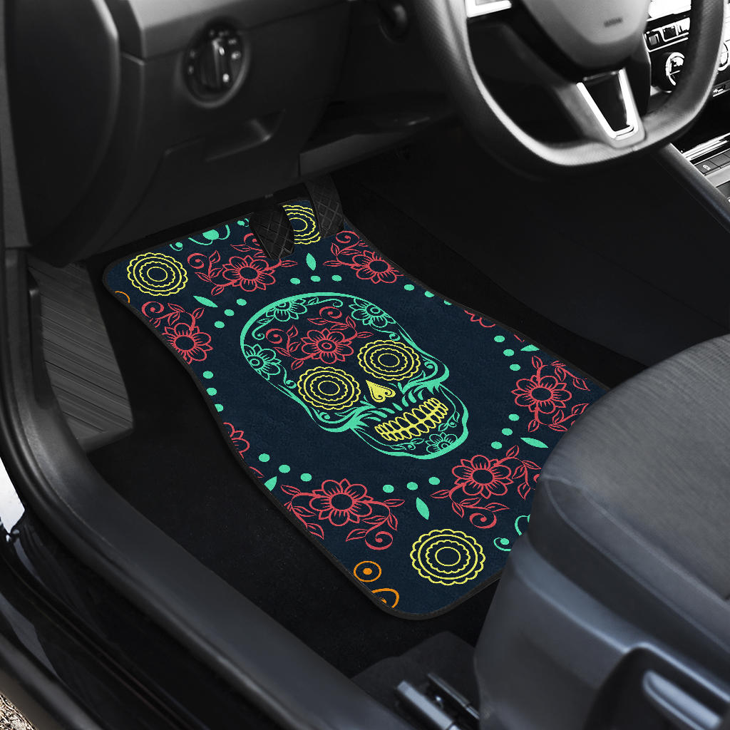 Set of 4 pcs sugar skull day of the dead car mats