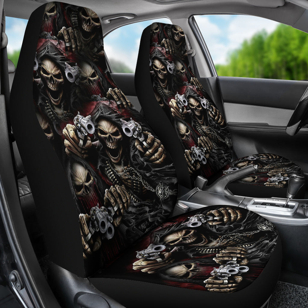 Set of 2 skull shooting car seat covers - Day of the dead