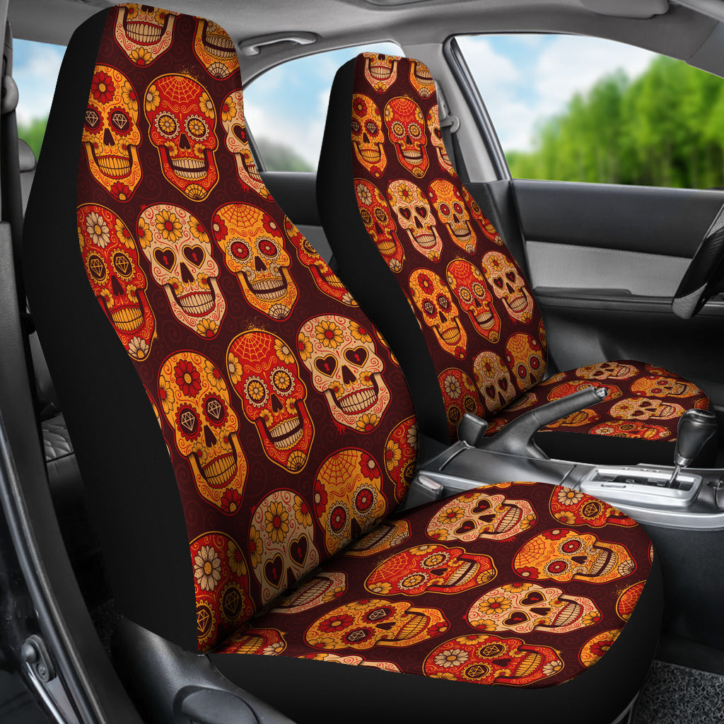 Set of 2 pcs sugar skull car seat covers