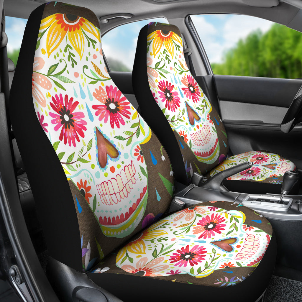 Set 2 sugar skull seat cover sugar skulls