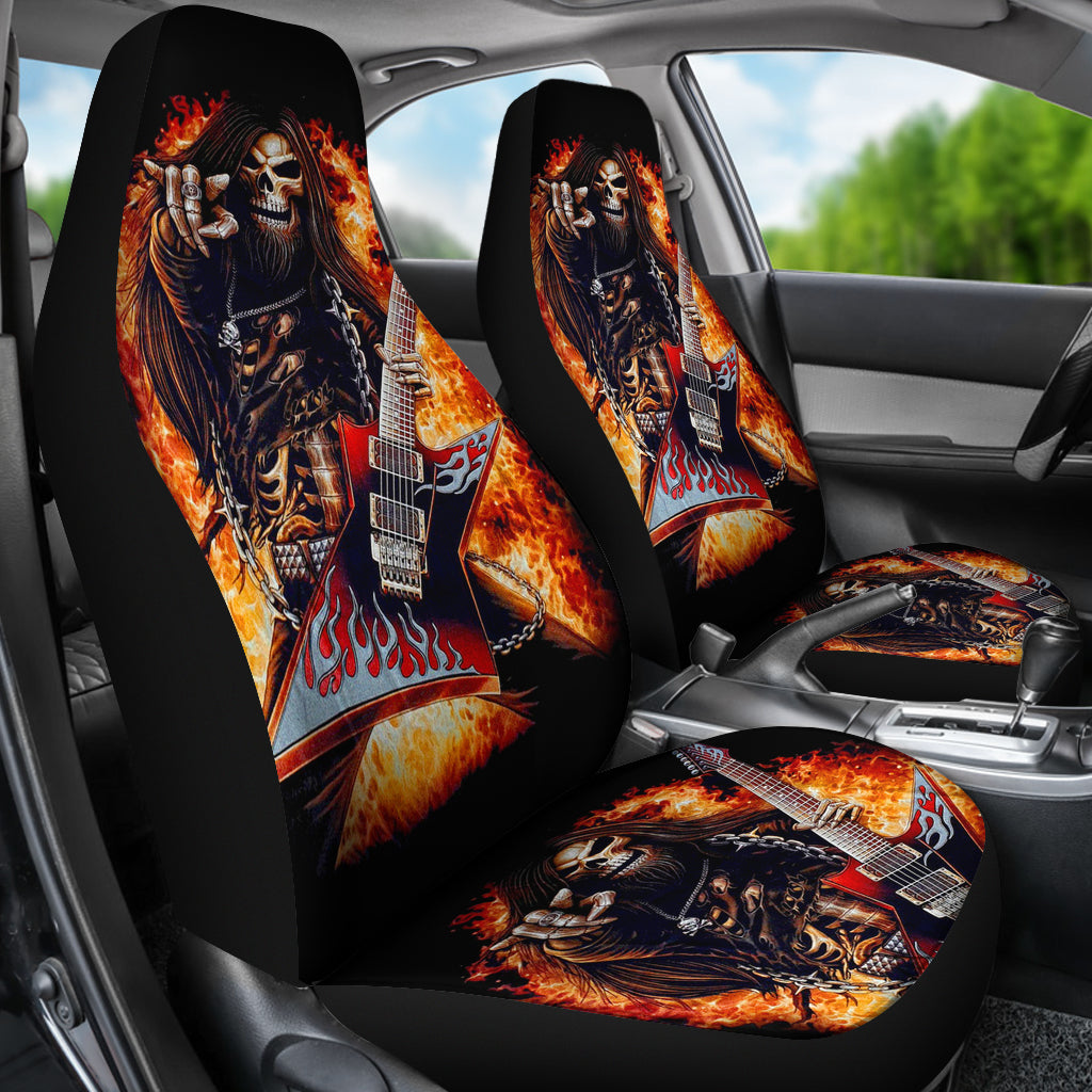 Set 2 pcs Gothic skull guitar car seat covers