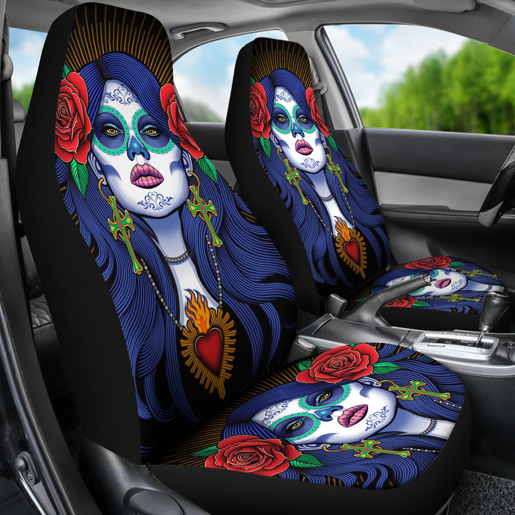 Set of 2 pcs sugar skull girl car seat covers