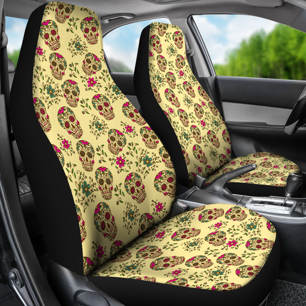 Set of 2 Day of the dead sugar skull car seat cover