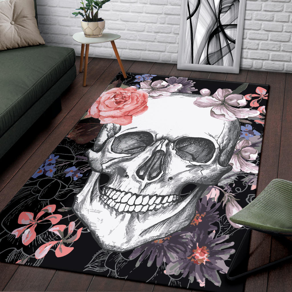 Floral skull rug mat carpet