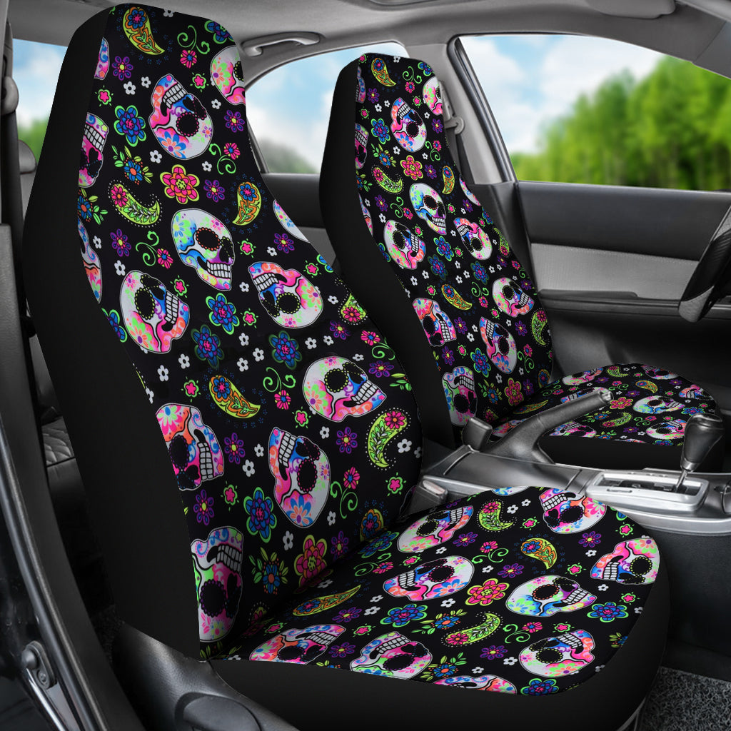 Set of 2 sugar skull car seat covers