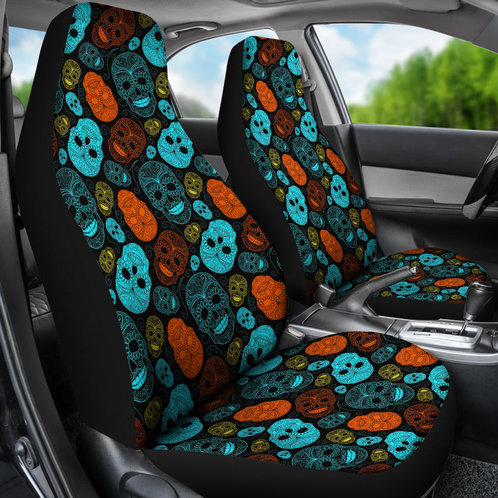 Set of 2 - Sugar skull car seat cover day of the dead