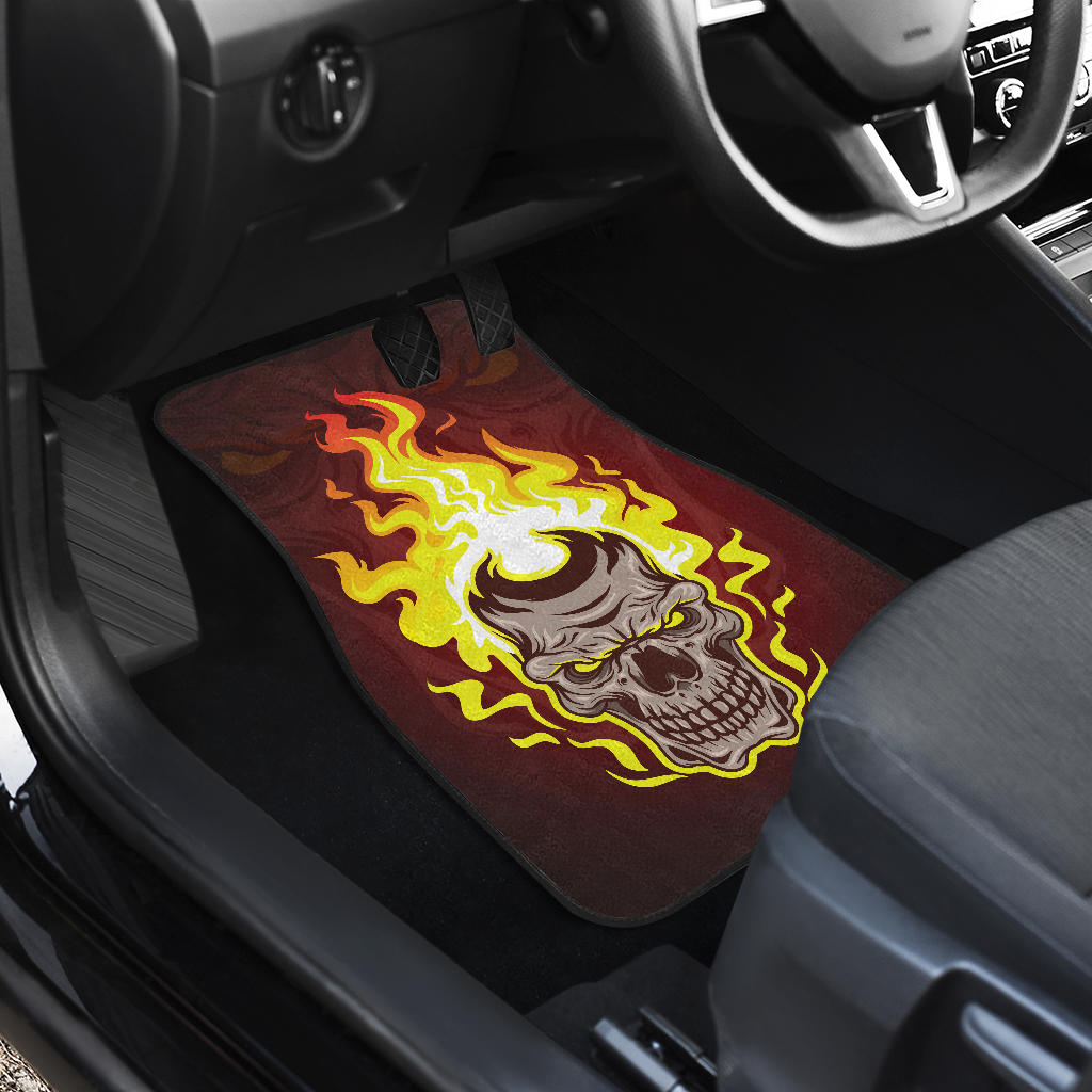 Set of 4 pcs flaming skull car mats