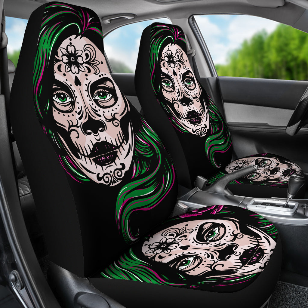 Set 2 pcs sugar skull girl car seat covers