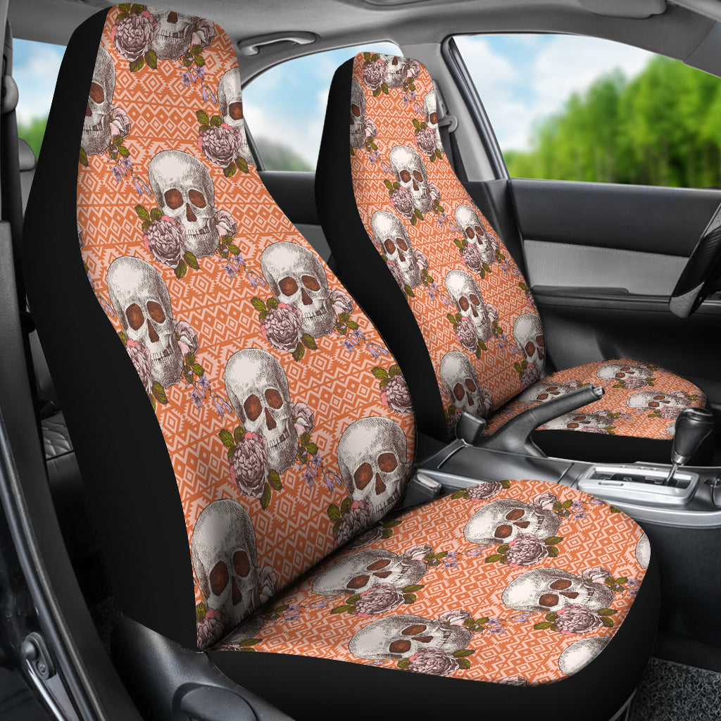 Set of 2 pcs skull floral car seat covers