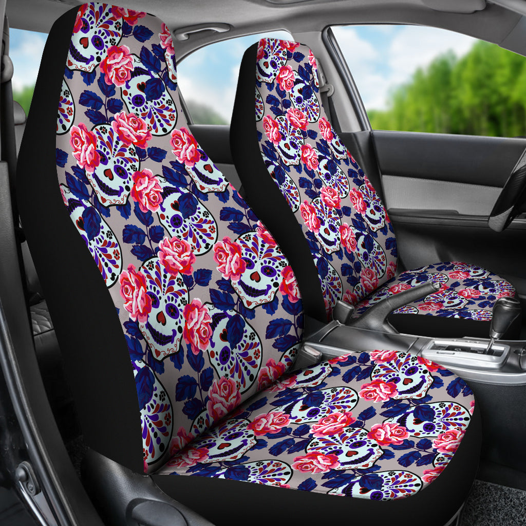 Set 2pcs sugar skull car seat covers