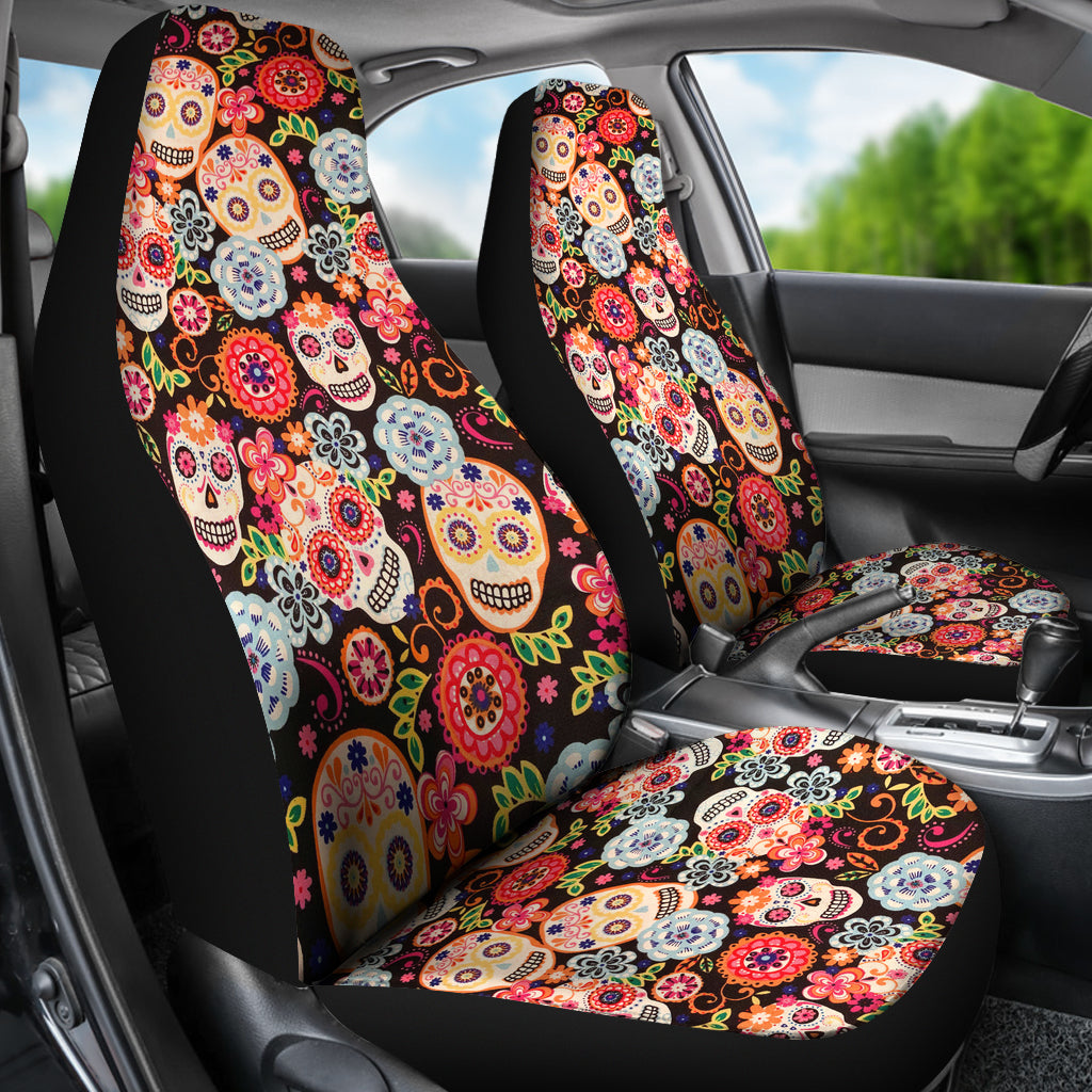 Set 2 pcs sugar skull car seat cover sugar skulls