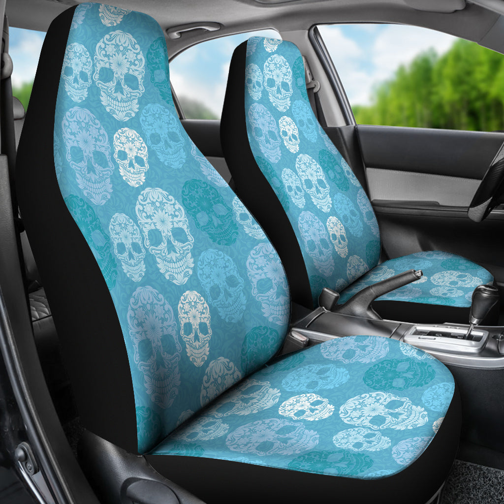 Set of 2 pcs - Skull Gothic Horror Flaming Fire Halloween skull car seat covers