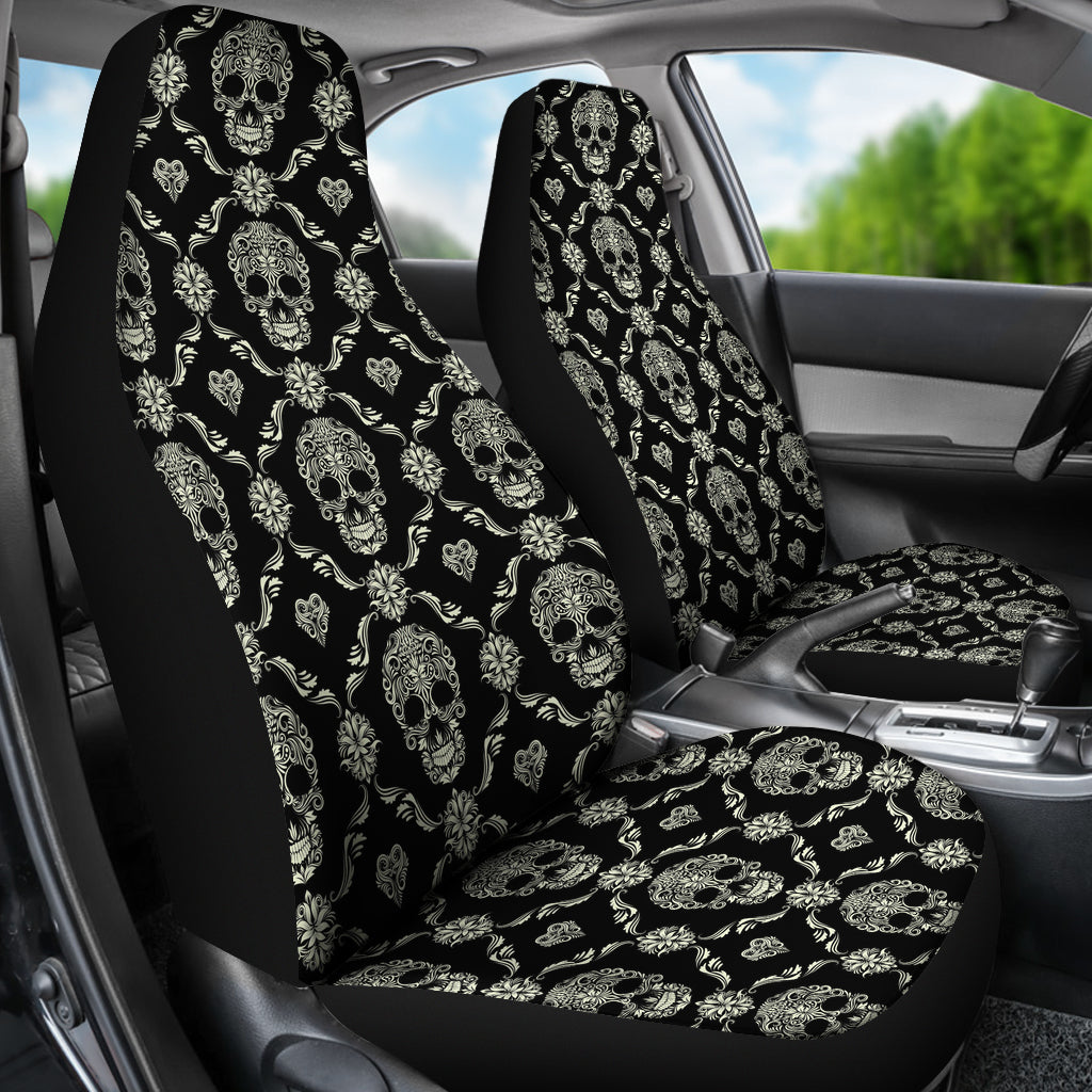 Set 2 pcs Floral sugar skull day of the dead skull car seat covers