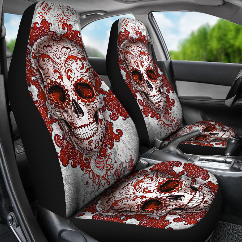 Set of 2 Pcs - Day of the dead - Sugar Skulls car seat covers