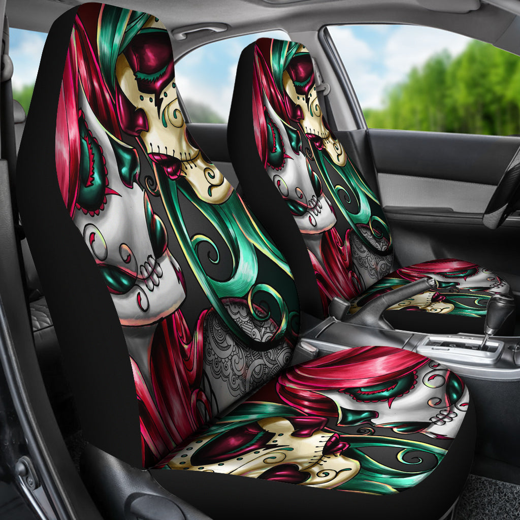 Set of 2 sugar skull girl car seat covers