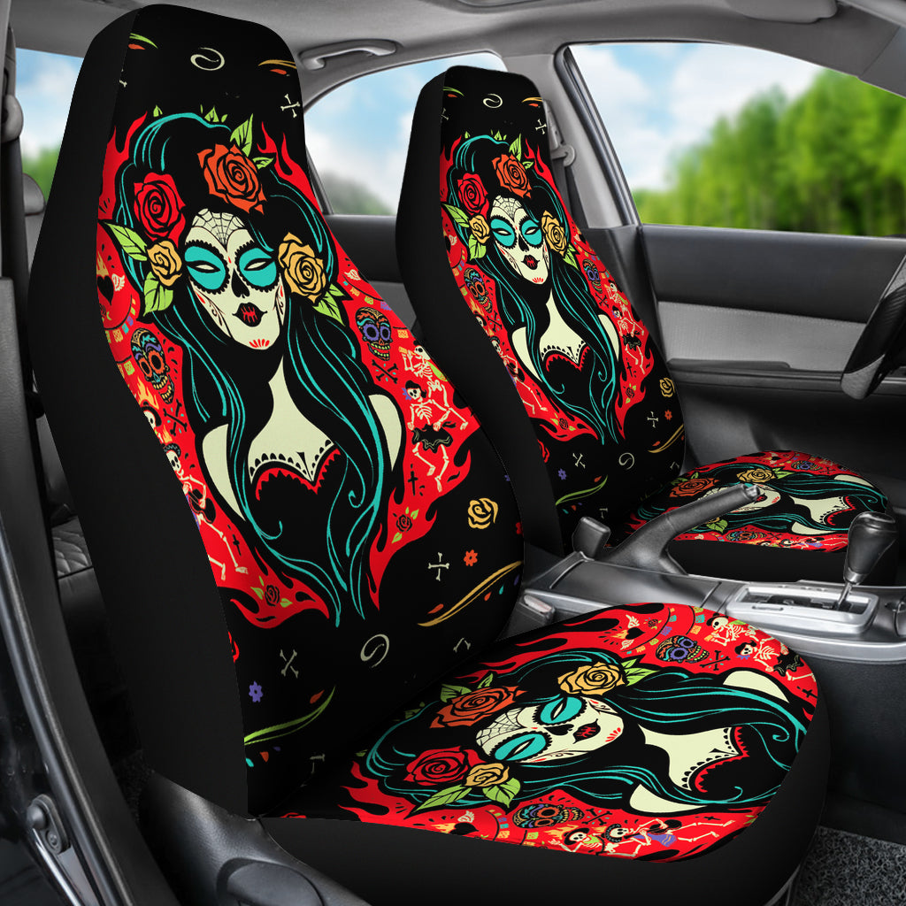 Set 2 seat cover sugar skulls