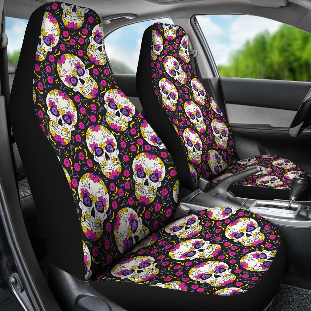 Set of 2 candy sugar skull car seat covers