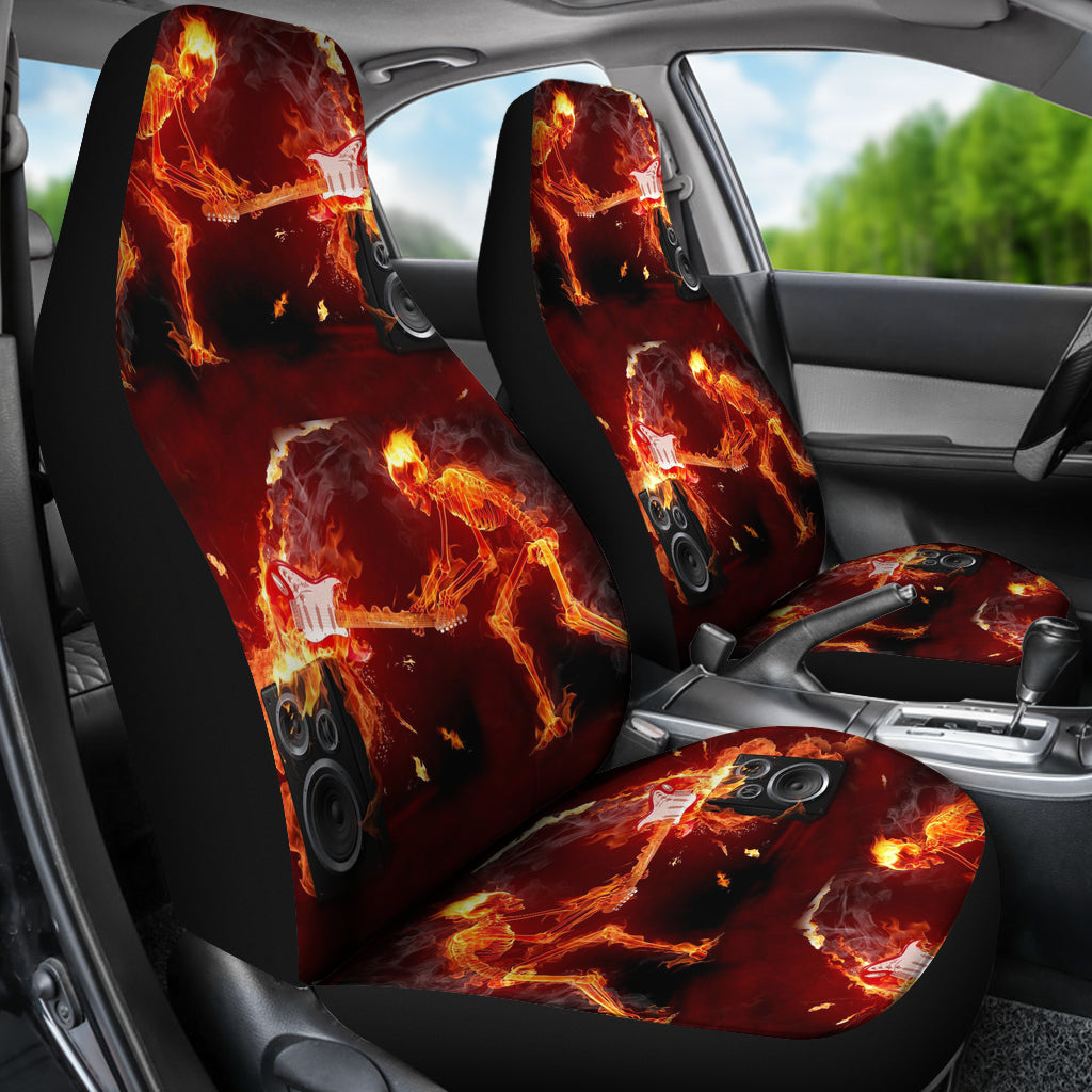 Set of 2 pcs - Skull Gothic Horror Flaming Fire Halloween skull car seat covers